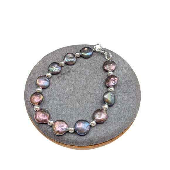 925 Sterling Peacock Coin Pearl Bracelet - Picture 8 of 8